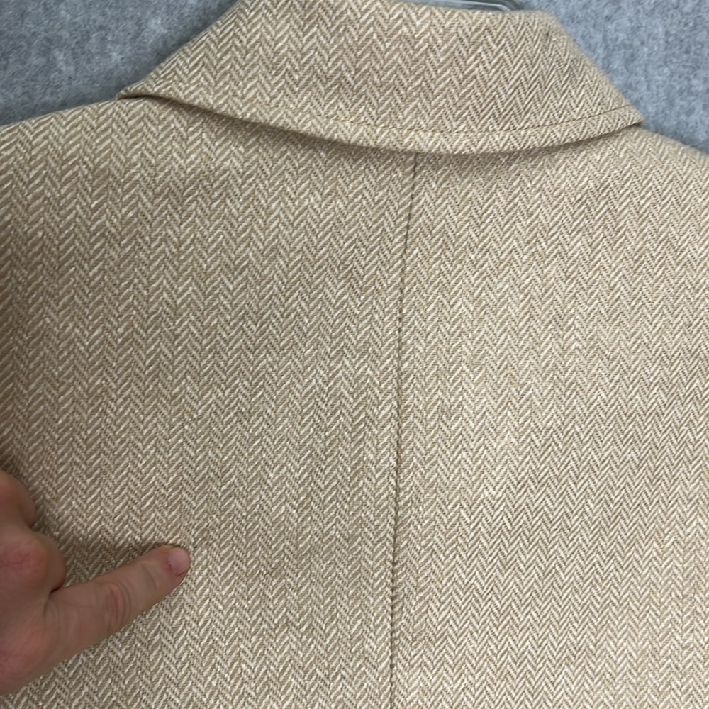 Antonio Melani Womens Size 12 Wool Silk Blend Herringbone Tan Cream Lined Jacket - Picture 4 of 15